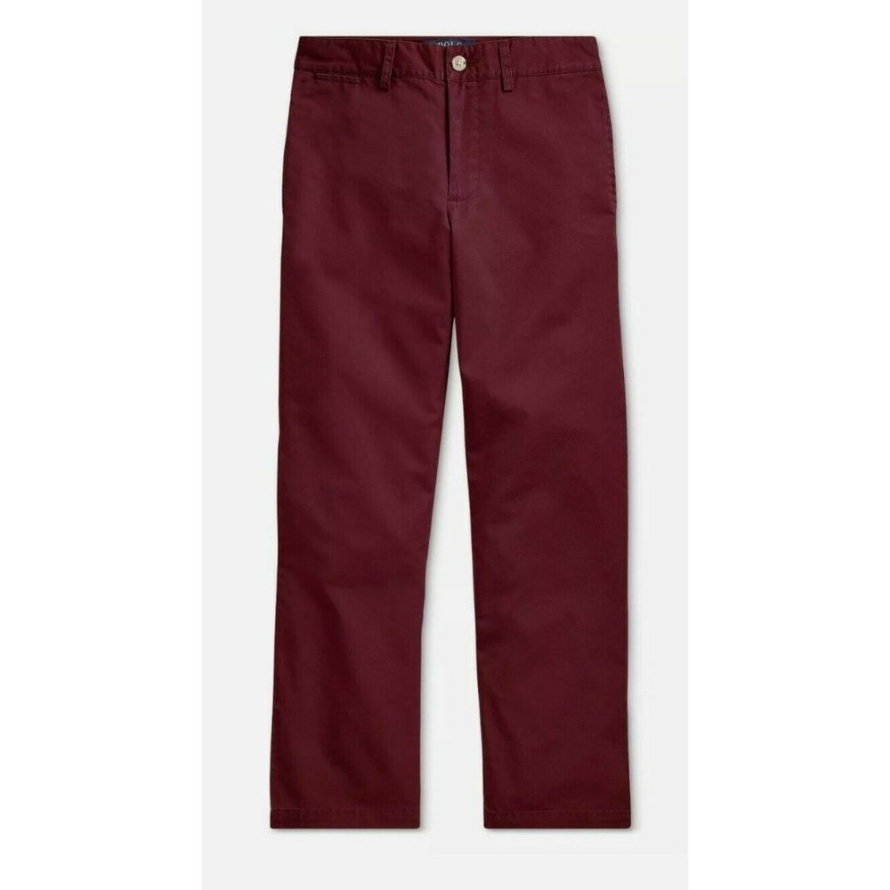 Polo Ralph Lauren Big Boys Logo Flat-Front Chino Pants Sz 16 Color Burgundy New